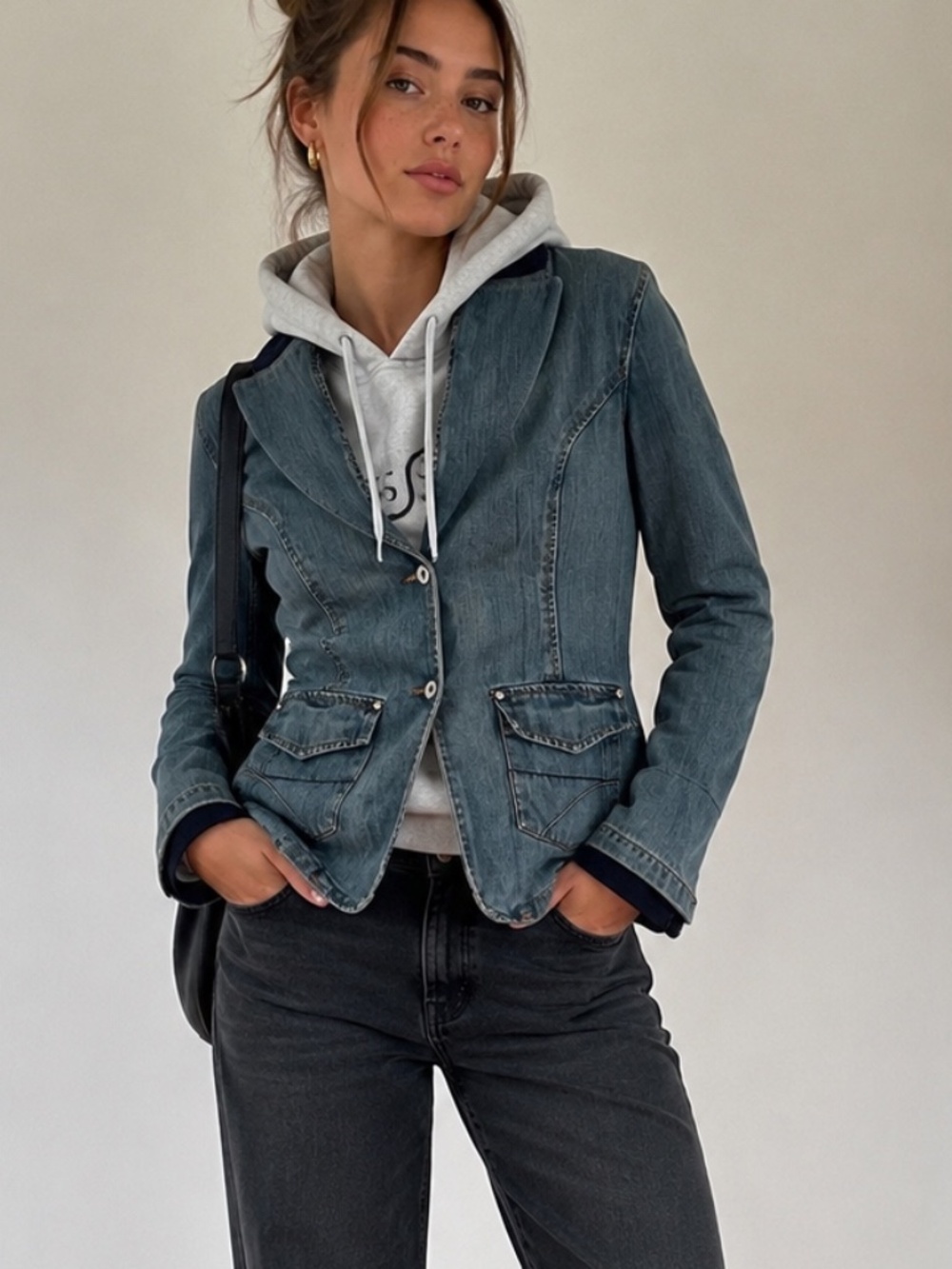 Triple Five Soul Vintage Y2K Denim Blazer Hoodie Jacket S